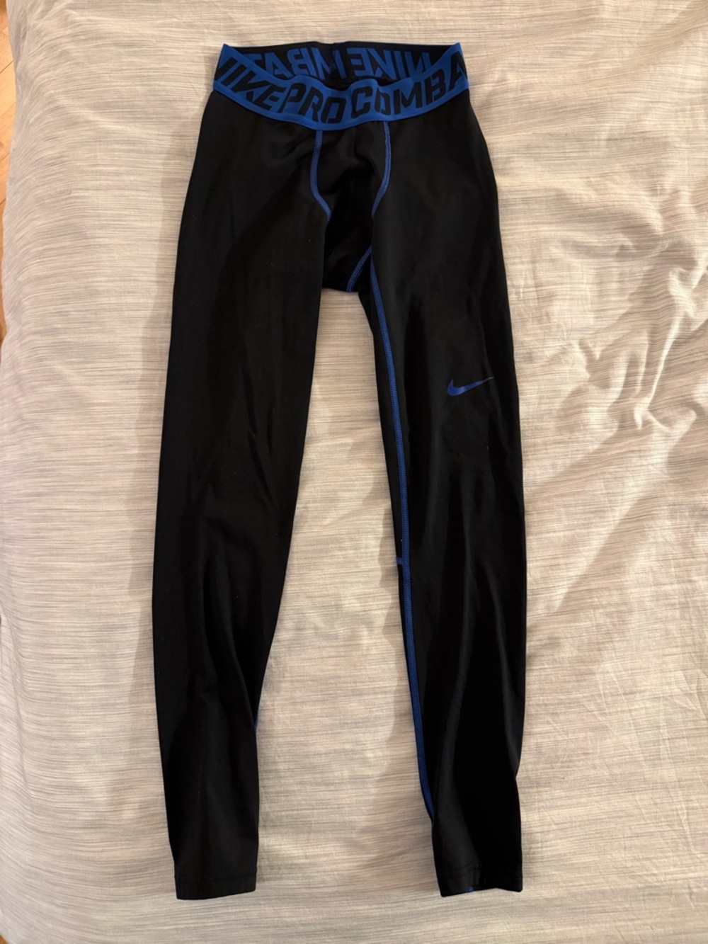 Nike Pro Combat Black Compression Tights with Blue Accents Medium